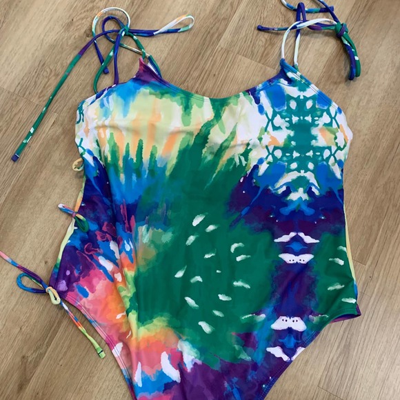 Shein One-piece Swimsuit Size 2XL Tie-dye Polyester Spandex Padded Green - Picture 10 of 13